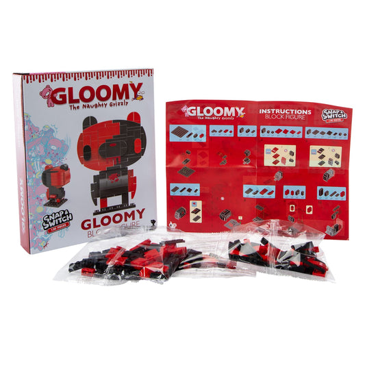 Gloomy The Naughty Grizzly Red and Black Block Figure Snap & Switch Set